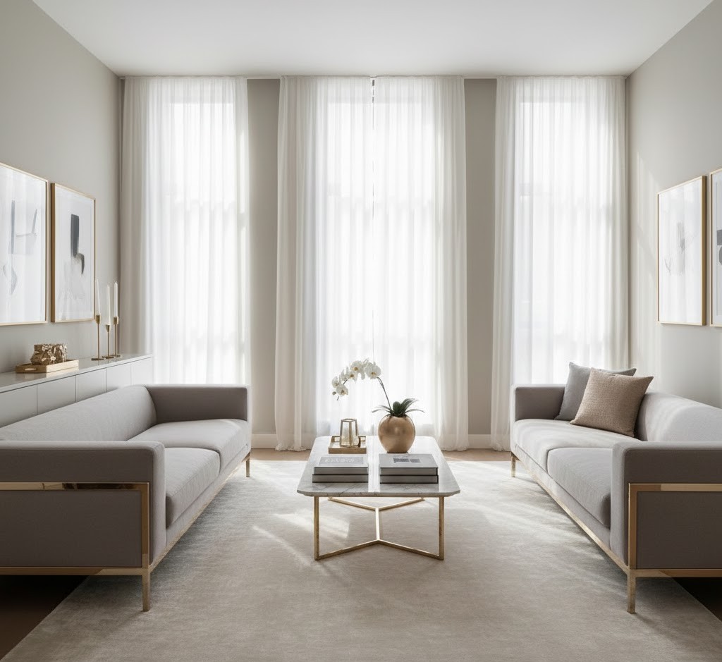 Modern vardagsrum med minimalistisk design